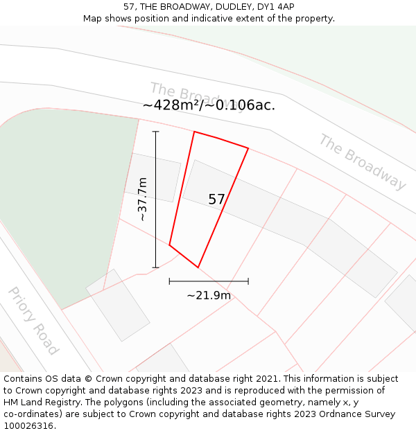 57, THE BROADWAY, DUDLEY, DY1 4AP: Plot and title map