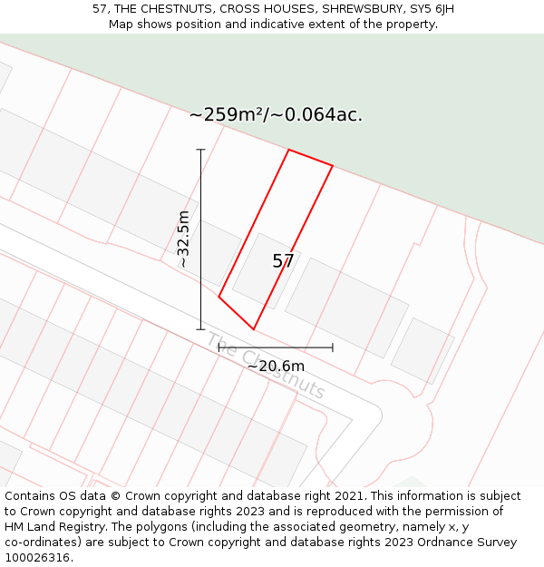57, THE CHESTNUTS, CROSS HOUSES, SHREWSBURY, SY5 6JH: Plot and title map
