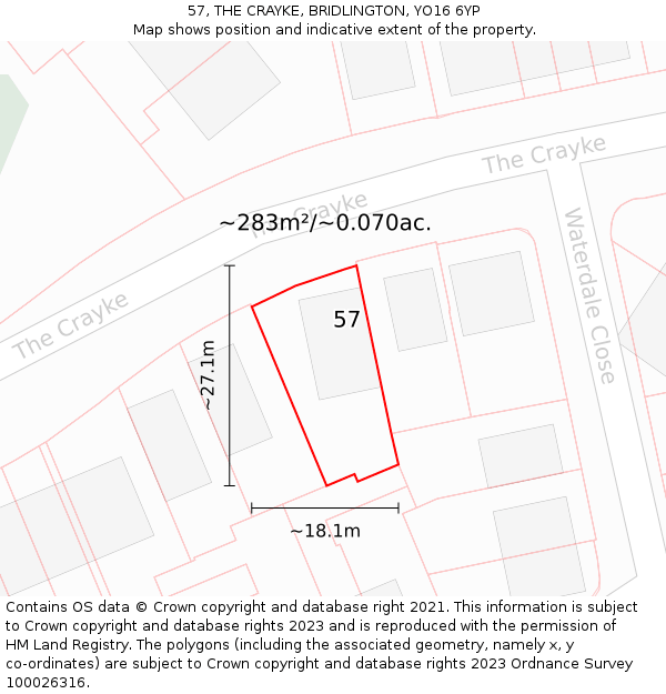 57, THE CRAYKE, BRIDLINGTON, YO16 6YP: Plot and title map