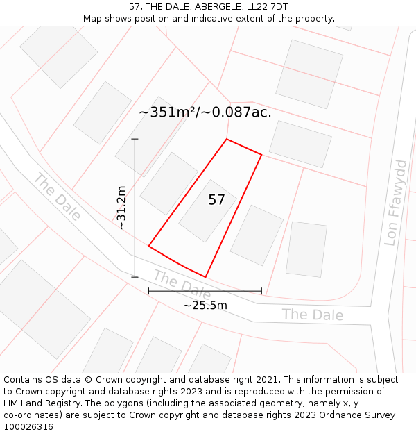 57, THE DALE, ABERGELE, LL22 7DT: Plot and title map