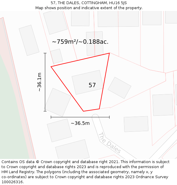 57, THE DALES, COTTINGHAM, HU16 5JS: Plot and title map