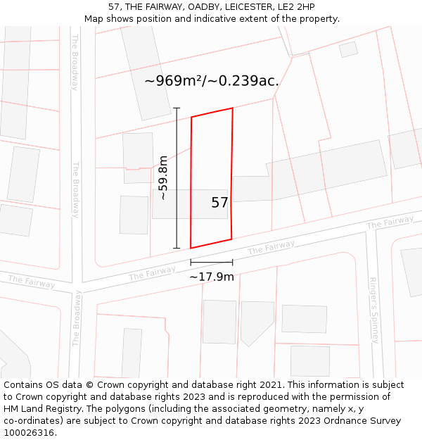 57, THE FAIRWAY, OADBY, LEICESTER, LE2 2HP: Plot and title map