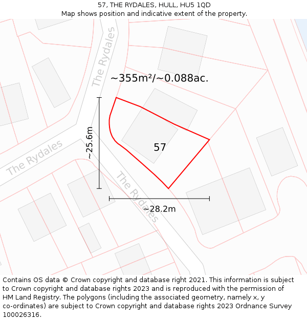 57, THE RYDALES, HULL, HU5 1QD: Plot and title map