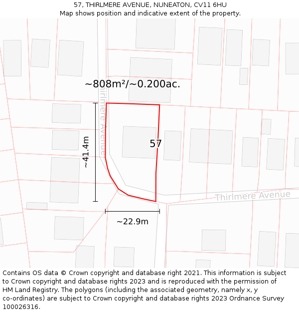 57, THIRLMERE AVENUE, NUNEATON, CV11 6HU: Plot and title map