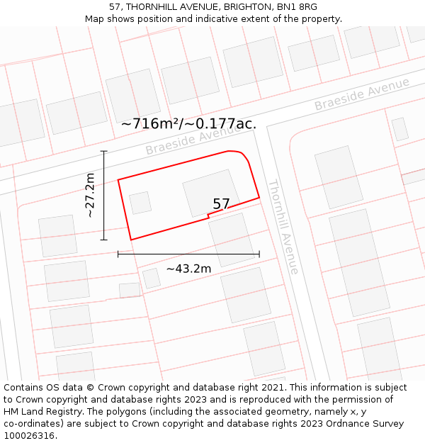 57, THORNHILL AVENUE, BRIGHTON, BN1 8RG: Plot and title map