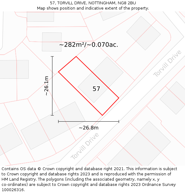 57, TORVILL DRIVE, NOTTINGHAM, NG8 2BU: Plot and title map