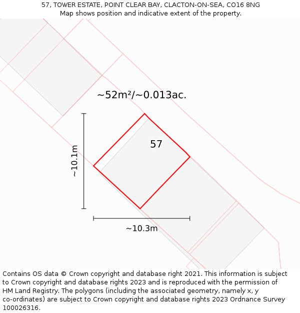 57, TOWER ESTATE, POINT CLEAR BAY, CLACTON-ON-SEA, CO16 8NG: Plot and title map