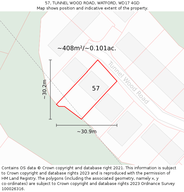 57, TUNNEL WOOD ROAD, WATFORD, WD17 4GD: Plot and title map