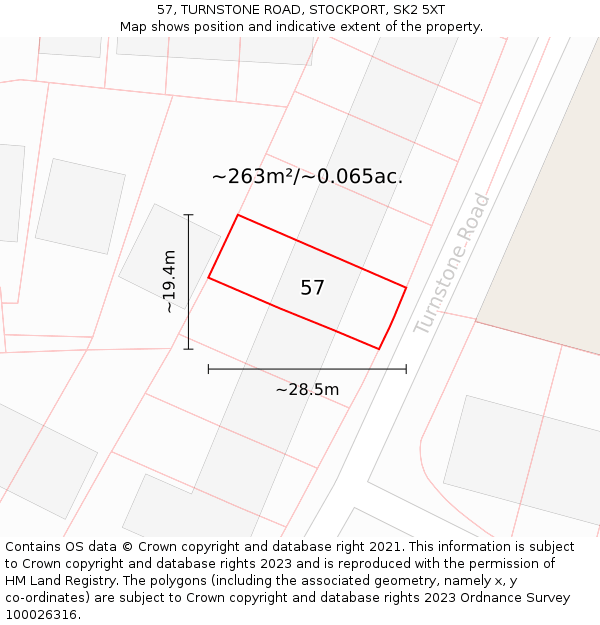 57, TURNSTONE ROAD, STOCKPORT, SK2 5XT: Plot and title map