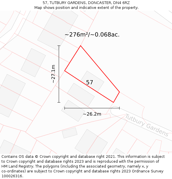 57, TUTBURY GARDENS, DONCASTER, DN4 6RZ: Plot and title map