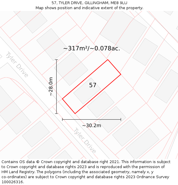 57, TYLER DRIVE, GILLINGHAM, ME8 9LU: Plot and title map