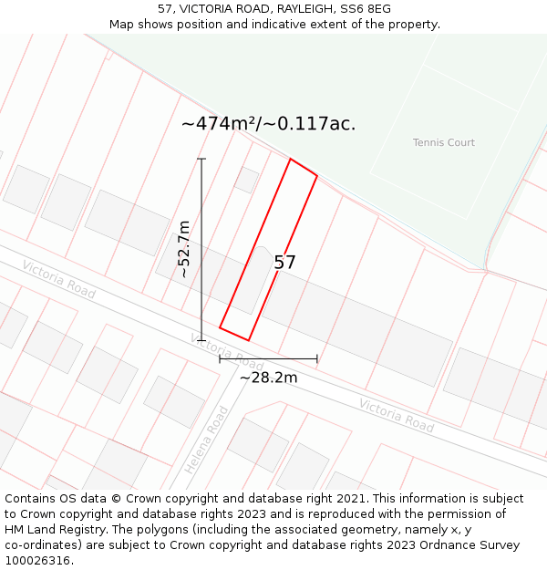 57, VICTORIA ROAD, RAYLEIGH, SS6 8EG: Plot and title map