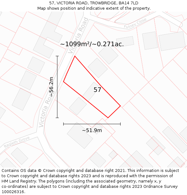 57, VICTORIA ROAD, TROWBRIDGE, BA14 7LD: Plot and title map