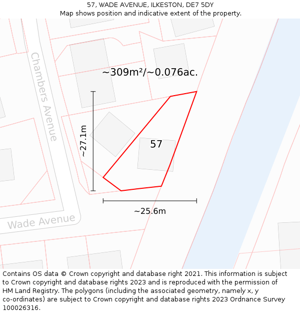 57, WADE AVENUE, ILKESTON, DE7 5DY: Plot and title map