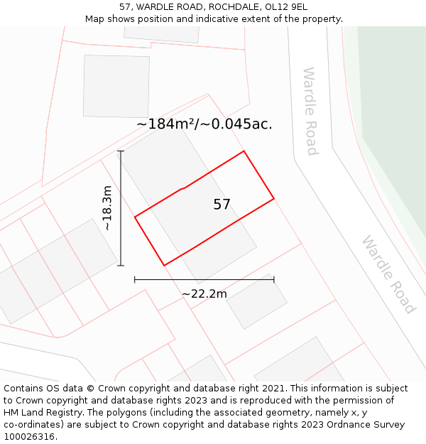 57, WARDLE ROAD, ROCHDALE, OL12 9EL: Plot and title map