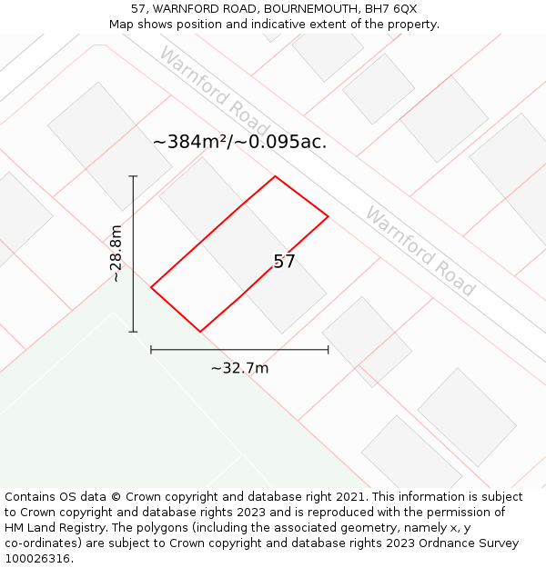 57, WARNFORD ROAD, BOURNEMOUTH, BH7 6QX: Plot and title map