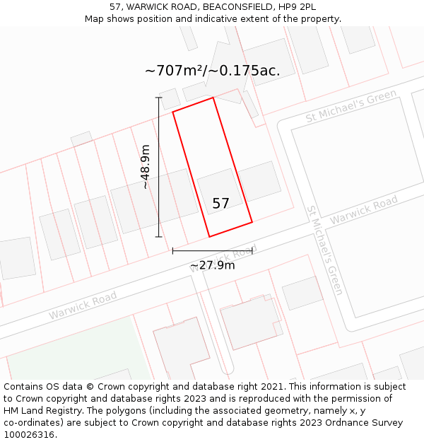 57, WARWICK ROAD, BEACONSFIELD, HP9 2PL: Plot and title map