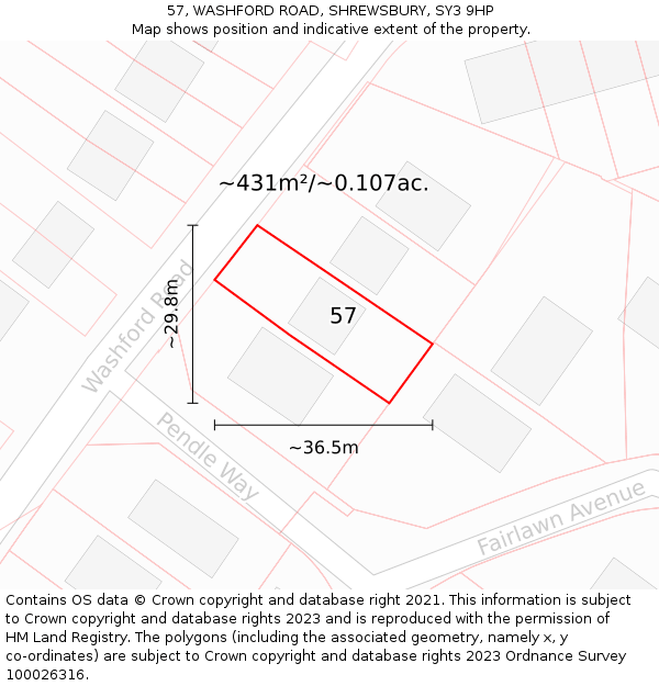 57, WASHFORD ROAD, SHREWSBURY, SY3 9HP: Plot and title map