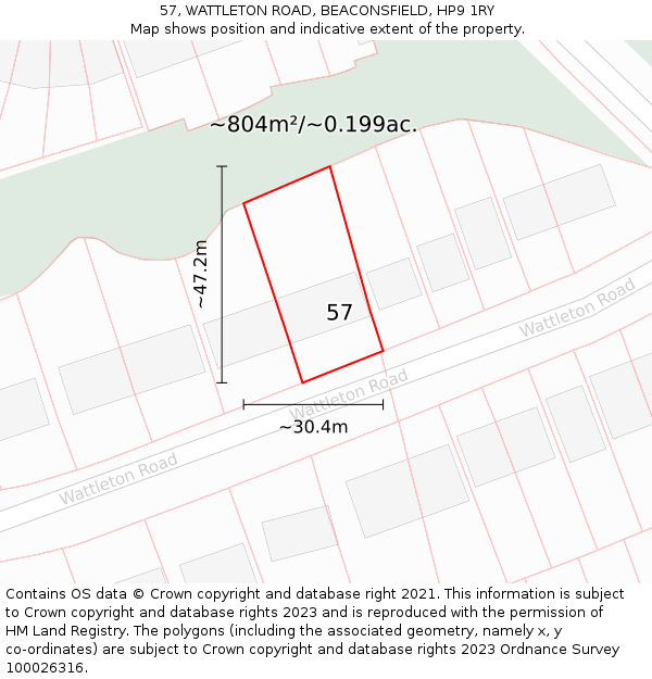 57, WATTLETON ROAD, BEACONSFIELD, HP9 1RY: Plot and title map