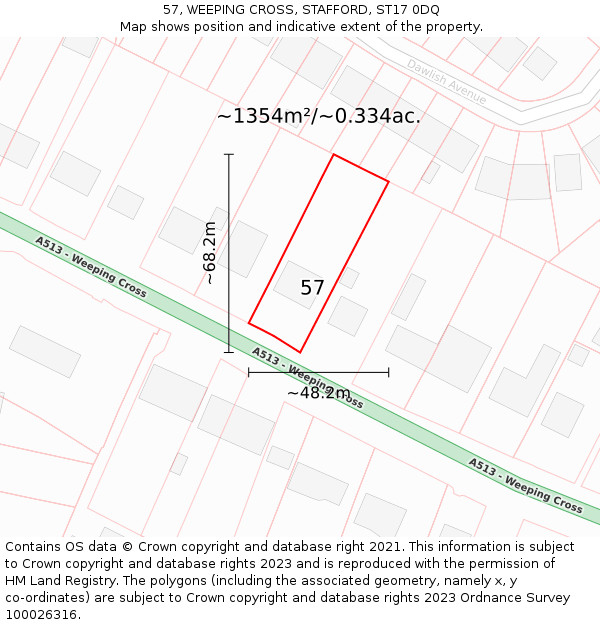 57, WEEPING CROSS, STAFFORD, ST17 0DQ: Plot and title map