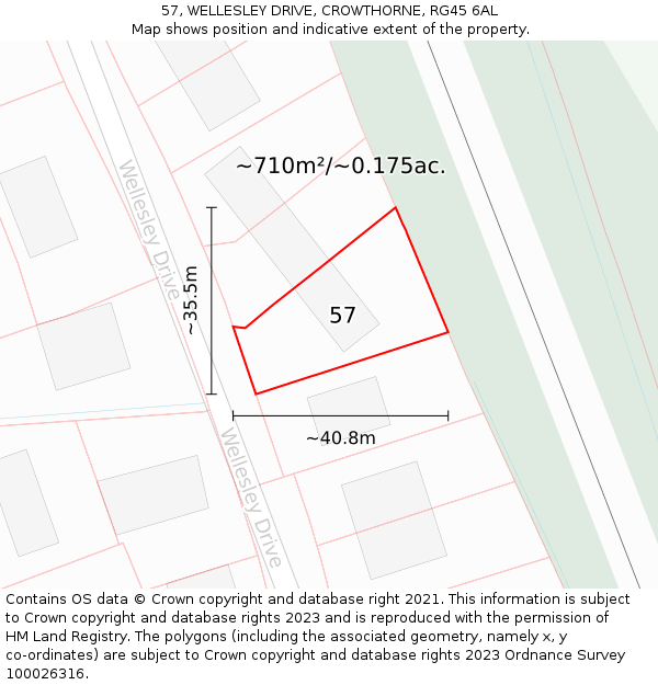 57, WELLESLEY DRIVE, CROWTHORNE, RG45 6AL: Plot and title map