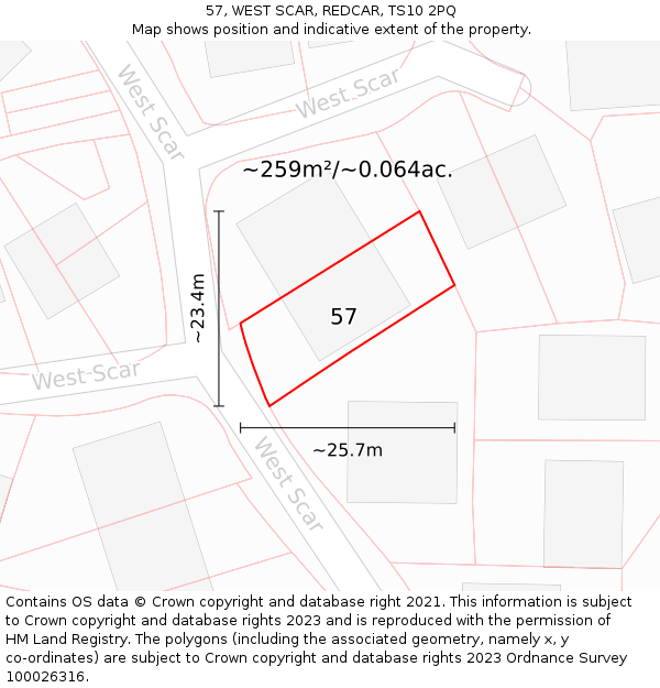 57, WEST SCAR, REDCAR, TS10 2PQ: Plot and title map