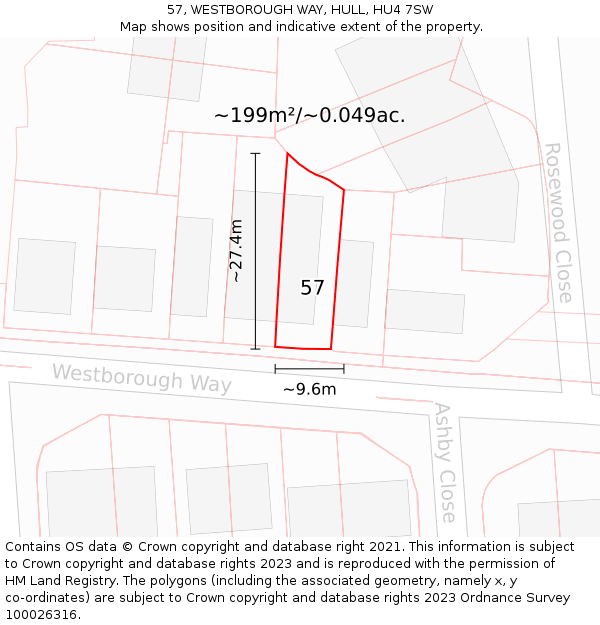 57, WESTBOROUGH WAY, HULL, HU4 7SW: Plot and title map