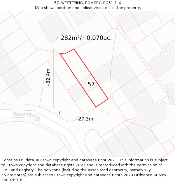 57, WESTERING, ROMSEY, SO51 7LX: Plot and title map