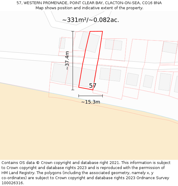 57, WESTERN PROMENADE, POINT CLEAR BAY, CLACTON-ON-SEA, CO16 8NA: Plot and title map