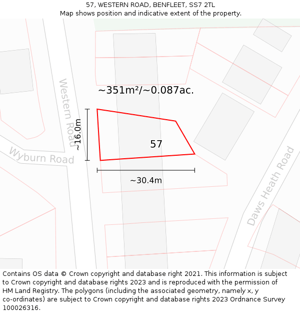 57, WESTERN ROAD, BENFLEET, SS7 2TL: Plot and title map