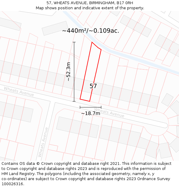 57, WHEATS AVENUE, BIRMINGHAM, B17 0RH: Plot and title map