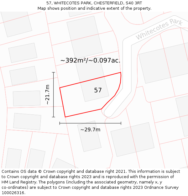 57, WHITECOTES PARK, CHESTERFIELD, S40 3RT: Plot and title map