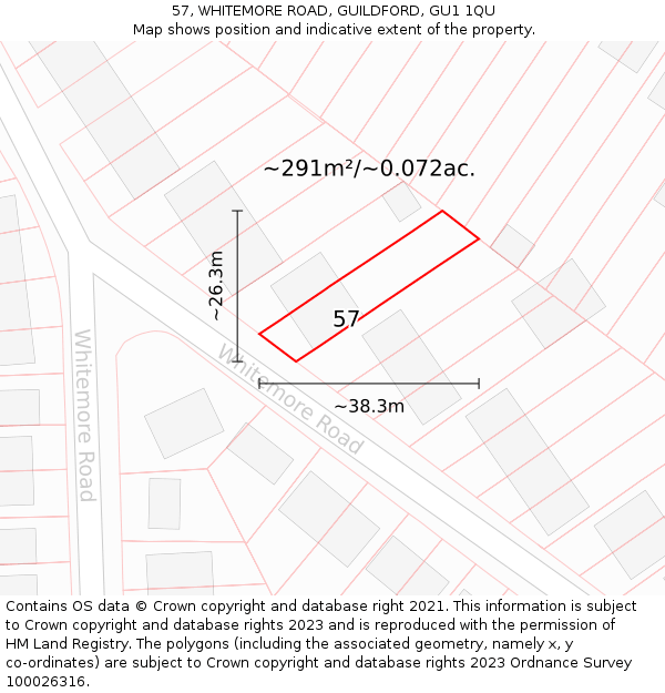 57, WHITEMORE ROAD, GUILDFORD, GU1 1QU: Plot and title map