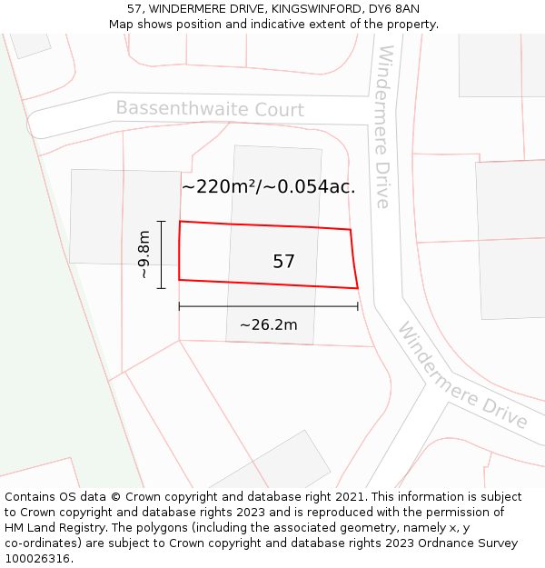 57, WINDERMERE DRIVE, KINGSWINFORD, DY6 8AN: Plot and title map