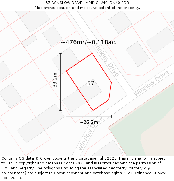 57, WINSLOW DRIVE, IMMINGHAM, DN40 2DB: Plot and title map