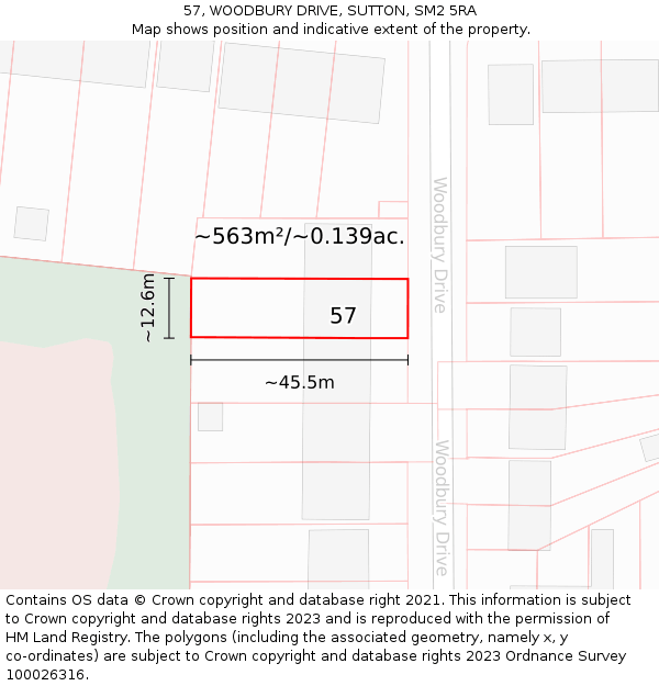 57, WOODBURY DRIVE, SUTTON, SM2 5RA: Plot and title map