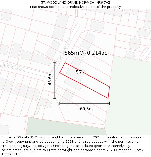 57, WOODLAND DRIVE, NORWICH, NR6 7AZ: Plot and title map