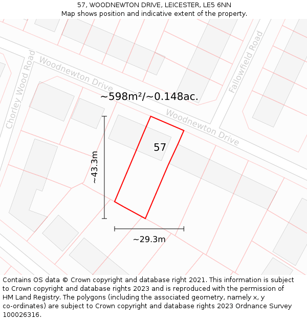 57, WOODNEWTON DRIVE, LEICESTER, LE5 6NN: Plot and title map
