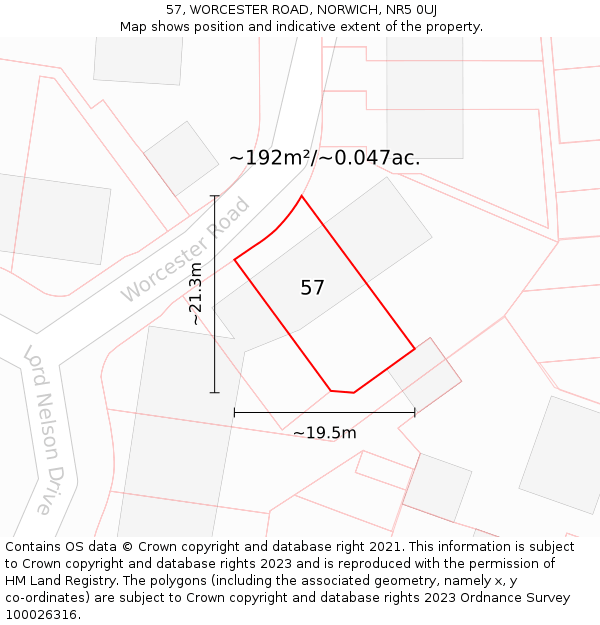 57, WORCESTER ROAD, NORWICH, NR5 0UJ: Plot and title map