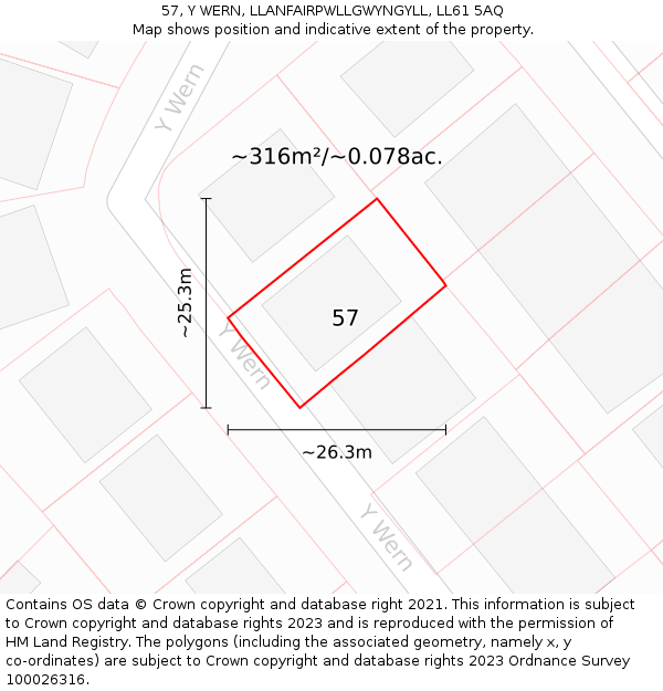 57, Y WERN, LLANFAIRPWLLGWYNGYLL, LL61 5AQ: Plot and title map