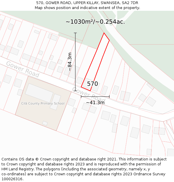 570, GOWER ROAD, UPPER KILLAY, SWANSEA, SA2 7DR: Plot and title map