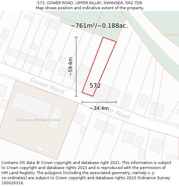 572, GOWER ROAD, UPPER KILLAY, SWANSEA, SA2 7DR: Plot and title map