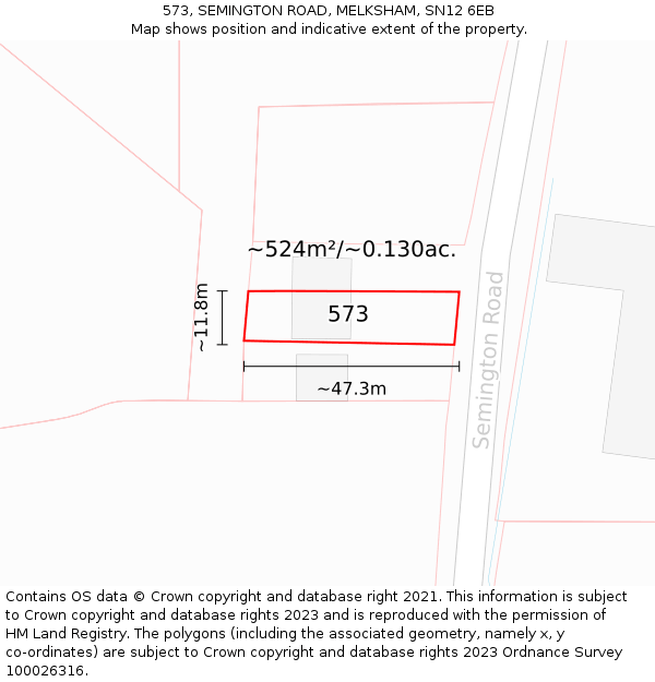 573, SEMINGTON ROAD, MELKSHAM, SN12 6EB: Plot and title map