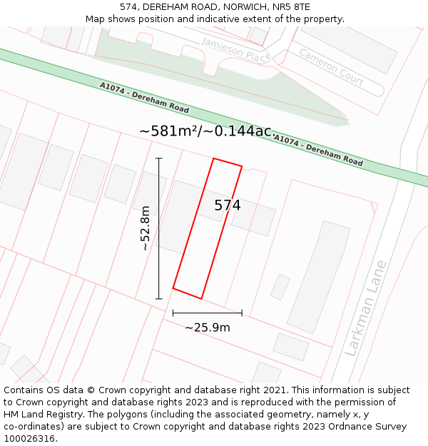 574, DEREHAM ROAD, NORWICH, NR5 8TE: Plot and title map