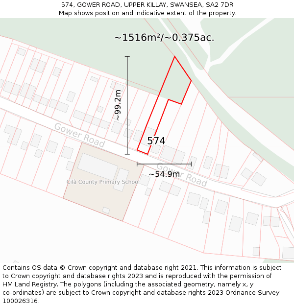 574, GOWER ROAD, UPPER KILLAY, SWANSEA, SA2 7DR: Plot and title map