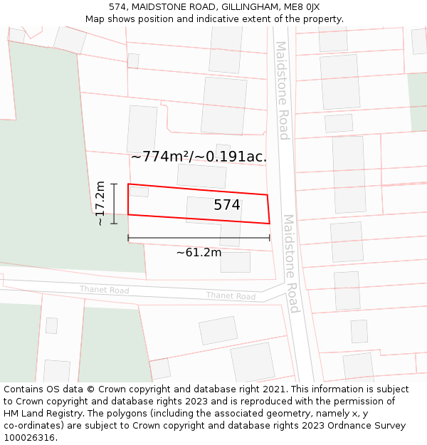 574, MAIDSTONE ROAD, GILLINGHAM, ME8 0JX: Plot and title map