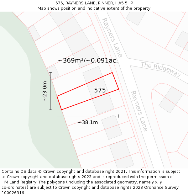 575, RAYNERS LANE, PINNER, HA5 5HP: Plot and title map