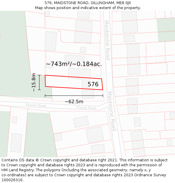 576, MAIDSTONE ROAD, GILLINGHAM, ME8 0JX: Plot and title map