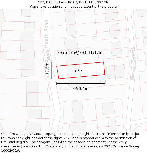 577, DAWS HEATH ROAD, BENFLEET, SS7 2NJ: Plot and title map