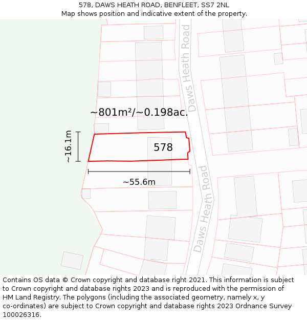 578, DAWS HEATH ROAD, BENFLEET, SS7 2NL: Plot and title map